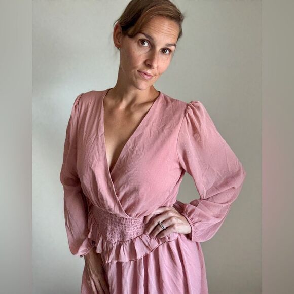 ASOS Dress Shirred Elastic Waist Skater Dress NEW Dusty Pink - Picture 4 of 12